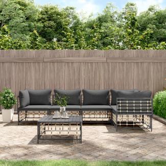 vidaXL 6-tlg. Garten-Lounge-Set mit Kissen Anthrazit Poly Rattan 3186753