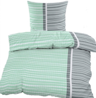 KH-Haushaltshandel Bettwäsche Seersucker Bettwäsche 135x200 +80x80cm, mint grau, quergestreift, Seersucker, bügelfrei, Microfaser
