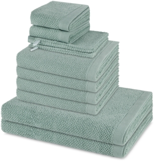Möve Bliss 8 tlg. Frottier-Set - 2 X Handtuch (50 X 100cm), 2 X Duschtuch (67 X 140cm), 2 X Gästetuch (30 X 50cm), 2 X Waschhandschuh (15 X 20cm) - 500 - Reed green
