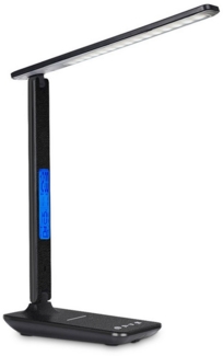 MODFU LED Schreibtischlampe Nachttischlampe Tischlampe Tisch Lampe Leuchte Schlafzimmer USB-Ladung, Ladestation für Handy, LED fest integriert, 3 Farbtemperaturen, verstellbar 5 Helligkeitsstufen Kalender Wecker wireless Ladestation