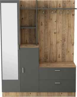 Dmora Eingangsmöbel Anumali, Moderner Eingang, Wandgarderobe, Multifunktions-Aufbewahrungskonsole, 140x37h182 cm, Eiche und Anthrazit