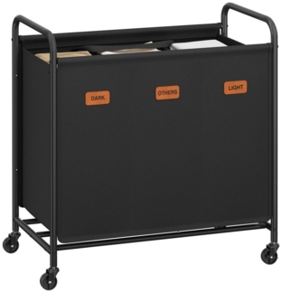 SONGMICS Wäschekorb mit Rollen, Wäschesammler 3 Fächer, 170 L Wäschesortierer, beweglicher Wäschewagen, 5 Etiketten, für Waschküche, Schlafzimmer, Badezimmer, tintenschwarz RLSDE330B01