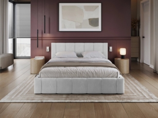 thematys Polsterbett Bett aus Velours Stauraumbett - TOPSELLER - MADE IN EU - (verfügbar 90x200 120x200 140x200 160x200 180x200cm, Bettrahmen, Bett, Optional mit Matratze bestellbar, mit großen gepolsterten Kopfteil, mit Bettkasten zum aufklappen), Met...