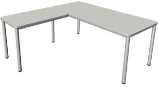 Kerkmann Schreibtisch Prime 180x80x75 cm m. Anbautisch 100x60 cm 4 Bein-Gestell alusilber lichtgrau