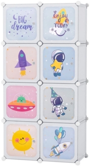 COSTWAY Kinderkleiderschrank Kunststoff mit 8 Würfeln, erweiterbar mit Kleiderstange