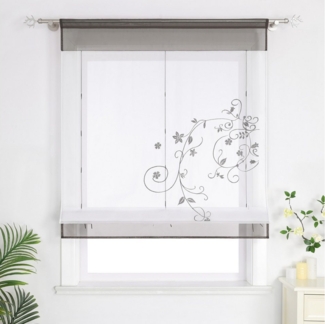 Joyswahl Raffrollo, mit Stangendurchzug, Voile Raffgardinen mit Blumen-Stickerei Tunnelzug, Küche