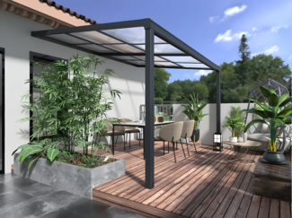 Vente-unique - Terrassendach anlehnend aus Aluminium - Mit Schiebedach - 12 m² - Anthrazit - IZEDA