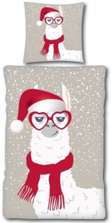 Casa Colori Bettwäsche Fleece 135x200 cm Winter Garnitur 2 tlg. Weihnachten, Fleece, 2 teilig, Grau Beige Lama
