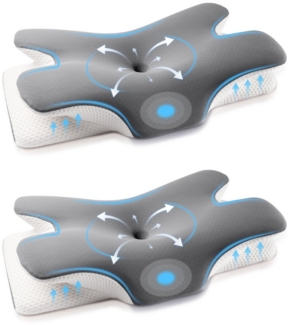 Simloveve Nackenstützkissen Seitenschläferkissen,Orthopädisches Kissen, Füllung: Memory Foam, Rückenschläfer, Seitenschläfer, Bauchschläfer, kopfkissen nackenschmerzen, Nackenstutzkissen-Set, Allergikerfreundlich, Höheneinstellbar, Waschbar, Antischnar...