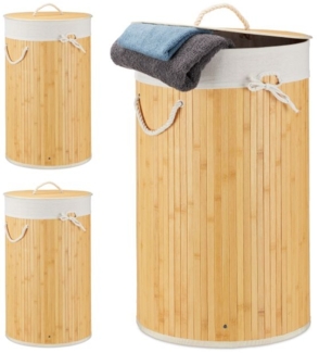 3 x Wäschekorb Bambus rund creme