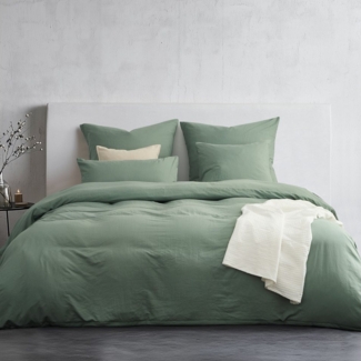 Topfinel Bettwäsche Bettwäsche 135x200 4teilig weiche Vorgewaschene Mikrofaser Baumwolle, 3 teilig, 1 Bettbezüge 200x220 2 Kissenbezüge 80x80 Reißverschluss Salbeigrün