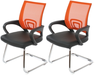2er-Set Konferenzstuhl Ancona, Besucherstuhl, Kunstleder MVG-zertifiziert ~ orange