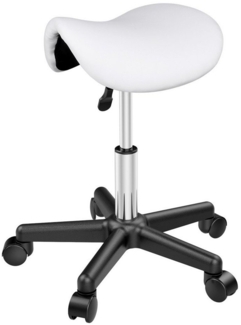 Yaheetech Drehhocker Höhenverstellbarer Sattelhocker mit 5 Rollen, Rollhocker Praxishocker Hygienehocker