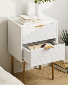 HEYZOEY Nachttisch Boho Nachtschrank 2 Schubladen Weiß Modern Gold