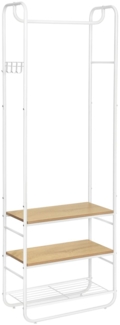 VASAGLE Garderobenständer, Garderobe, Kleiderständer, mit Schuhablage, Schuhregal, Flur, Schlafzimmer, 58 x 28 x 181 cm, skandinavisch, mattweiß-goldeichenfarben HSR81WN