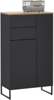 Badkommode >Denver< 2 Türen/Schübe, schwarz / eiche Dekor - 60x106x32 (BxHxT)