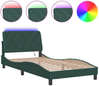 vidaXL Bettgestell mit LED ohne Matratze Dunkelgrün 100x200 cm Samt 3213840