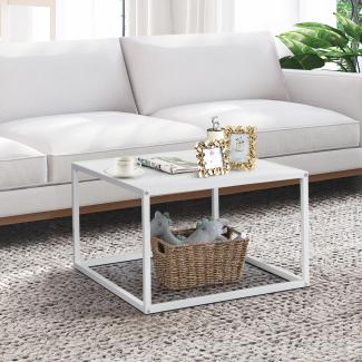 COSTWAY Couchtisch Marmor Optik, rechteckiger Kaffeetisch mit Metallrahmen, modern, 70 x 70 x 40cm (weiß)