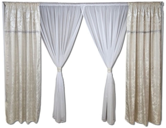 Gardinen by Justyna Verdunkelungsvorhang Vorhang Schal Set Creme Weiß (6 St), Kräuselband, blickdicht, Polyester, Blickdicht,Verdunkelung,Verdunkelt,Kräuselband,Store