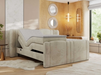 Elektrisch Boxspringbett Multipocket-Matratzen, elektrisch verstellbar, Polsterbett mit Bettkästen - FORTINA - 200 x 200 cm - Beige Velvet - H4