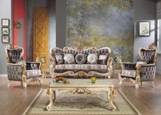 Casa Padrino Barock Neoklassik Sofa Set - 3er Sofa, 2 Sessel und Couchtisch - dunkelgrau/creme/gold - Luxus Kollektion aus Italien