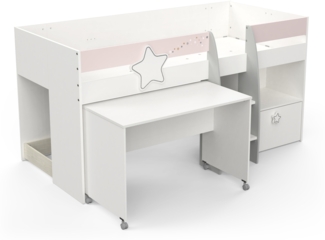 Kinderbett >Savannah< in matt weiss/grau/rosa - 204x103x109 (BxHxT)