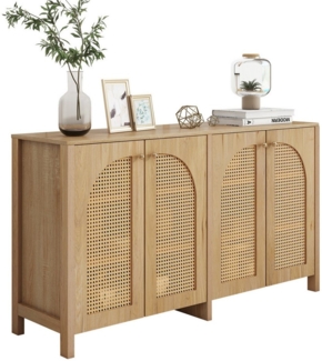 HAUSS SPOLE Sideboard Kommode Beistellschrank,Schrank Buffetschrank mit 4-Rattantür (4 gebogene Kunst-Rattantüren,6 Fächer, Verstellbare Regalboden, Luftdurchlässige Loch-Tür,Geradliniger Rahmen), für Teller, Gläser, Kleingeräte, Schüsseln und mehr,Nartur