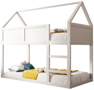 OKWISH Etagenbett Hausbett Kinderbett niedriges Etagen-Einzelbett (Hochbett mit Treppe, 90x200 cm), ohne Matratze