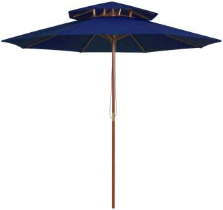 vidaXL Sonnenschirm mit Doppeldach und Holz-Mast Blau 270 cm 313767