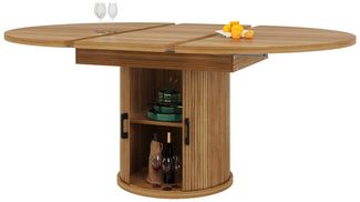 i@home Esstisch Küchentisch, ausziehbare Tischplatte Runder Esstisch, Walnut/Schwarz (1 Tisch), ausziehbar zu oval, 118-158 cm, Platz für bis zu 6 Personen