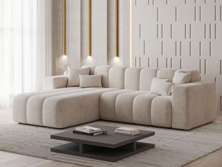 GrainGold Ecksofa L-Form NORK - 265x180 cm, Beige, Links, Polyurethanschaum, Wellfedern