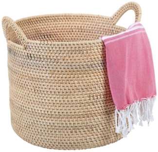 Casa Moro Flechtkorb Rattan Korb ELIE NATUR mit Henkel Weidenkorb (Obstkorb rund Allzweckkorb Pflanzkorb), Handgefertigt