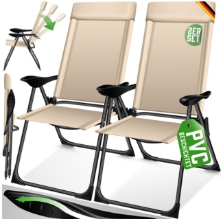 KESSER® 2er Set Gartenstuhl Hochlehner Alu Klappstuhl 7-Fach Verstellbar mit Armlehnen Atmungsaktiv klappbar Campingstuhl Balkonstuhl Klappsessel Garten Terrasse Beige