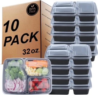 LuxusKollektion Aufbewahrungsbox 3-Fach Meal Prep Container Bento Boxen 10er Pack 32 oz 3 Compartment