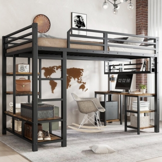 Flieks Hochbett Eisenbett Kinderbett 120x200cm mit Schreibtisch & Stauraum & Leiter