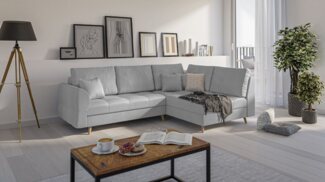 S-Style Möbel Ecksofa Cuba mit Holzfüßen im skandinavischen Stil, Ottomane links oder rechts bestellbar, mit Wellenfederung