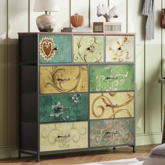 Furnishings Home Schubkastenkommode Sideboard Kommode Nachttisch Moderne (1 tlg. 100 x 30 x 100 cm (BxTxH), 9 Schubladen, Retro-Stil, Blumenstoff