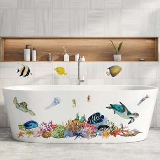 AUKUU Wandtattoo 30X90cm Unterwasserlebewesen bunter Fisch Wandaufkleber, Badezimmeraufkleber