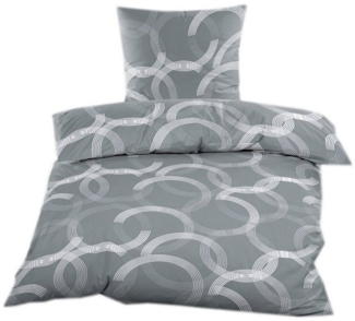 Casa Colori Bettwäsche Biber 135x200 cm mit Reißverschluss Grau Weiß Kreise, Biber, 2 teilig, Winterbettwäsche aus 100% Baumwolle