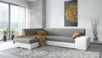 Stylefy Panaro Ecksofa Kunstleder MADRYT Strukturstoff BERLIN Weiß Dunkelgrau Links mit