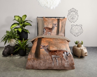 Good Morning Renforcé Bettwäsche 155 X 220 cm + 1- 80 X 80 cm Gavin deer in the forest braun