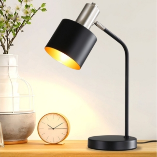 Nettlife Tischleuchte Schwarz Gold E27 Vintage Arbeitszimmer Schreibtischlampe Leselampe, Schwenkbar, mit Kabel, LED wechselbar, Tischlampe Nachtlampe für Schlafzimmer Büro Wohnzimmer