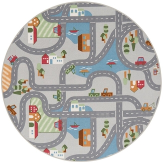 Snapstyle Kinderteppich Kinder Spiel Straßenteppich Fun Town Rund, Rund, Höhe: 4 mm