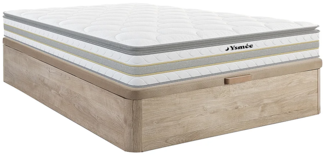 Vente-unique - Set aus Bettgestell mit Bettkasten + Taschenfederkernmatratze & Topper - 140 x 190 cm - Stärke 29 cm - Holzfarben hell - CANTERBURY von YSMÉE