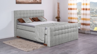 Meisterbetten Boxspringbett Luis 140x220 in MS-Silver Grey, Matratzenbezug Nano, Komfortschaum-Topper