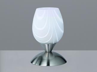 Tischleuchte CUP II, Ø12cm Glas Weiß marmoriert, Sockel Silber Touchfunktion