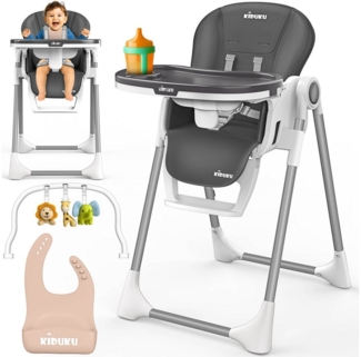 KIDUKU Hochstuhl Baby 3in1 mit Neugeborenenaufsatz + Lätzchen, Spielbogen (Tisch Kinderhochstuhl klappbar mit Liegefunktion 0-36 Monate), Kombihochstuhl höhenverstellbar, Babystuhl mitwachsend