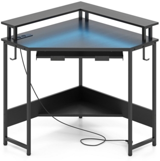 COSTWAY Eckschreibtisch, mit LED, Ladestation, Tastaturablage & Monitorständer