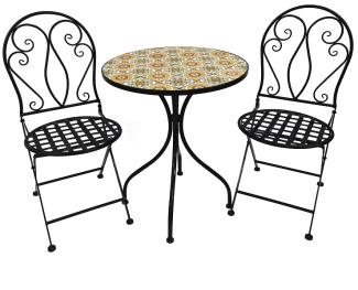 3 teilig Mosaik Bistro Set Eisen Set Gartenset Sitzgruppe Gartenmöbel klappbar