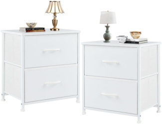 Sweetcrispy Nachttisch 2er Set, Nachttisch Beistelltisch, Stoff Schubladenschrank, Schmal Schrank, Kommode Schlafzimmer, Industrial Stil für Wohnzimmer, Kinderzimmer, Flur Aufbewahrungsschrank, weiß